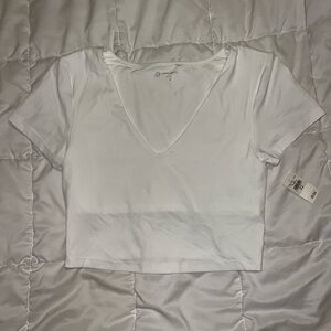Aerie Classic White V-Neck Crop Top